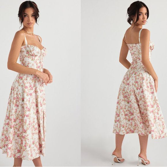 HOUSE OF CB 'Carmen' Rose Print Bustier Sundress NWOT - Picture 4 of 8